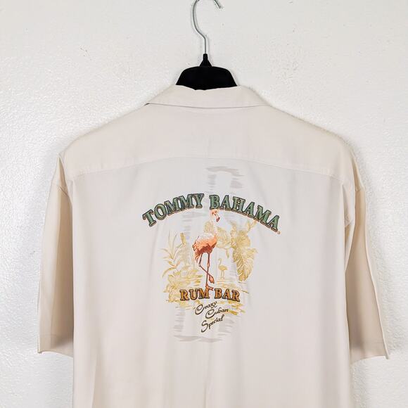 Tommy Bahama Men's 2XL Camp Shirt Rum Bar Embroidered Beige Silk - Picture 7 of 10